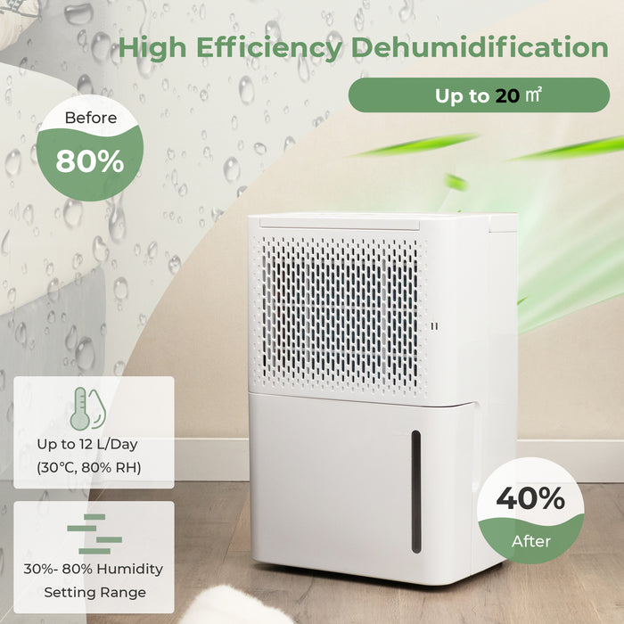 12L/Day Brand Dehumidifier - High Capacity with Continuous Drying Auto Mode and 24H Timer in Sleek White - Ideal for Solving Moisture Problems Efficiently