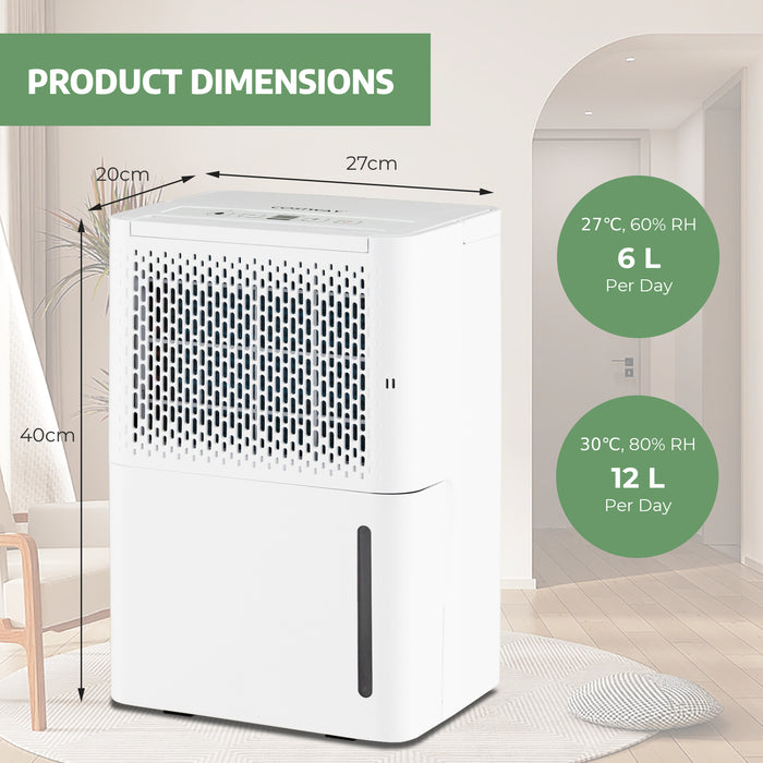 12L/Day Brand Dehumidifier - High Capacity with Continuous Drying Auto Mode and 24H Timer in Sleek White - Ideal for Solving Moisture Problems Efficiently