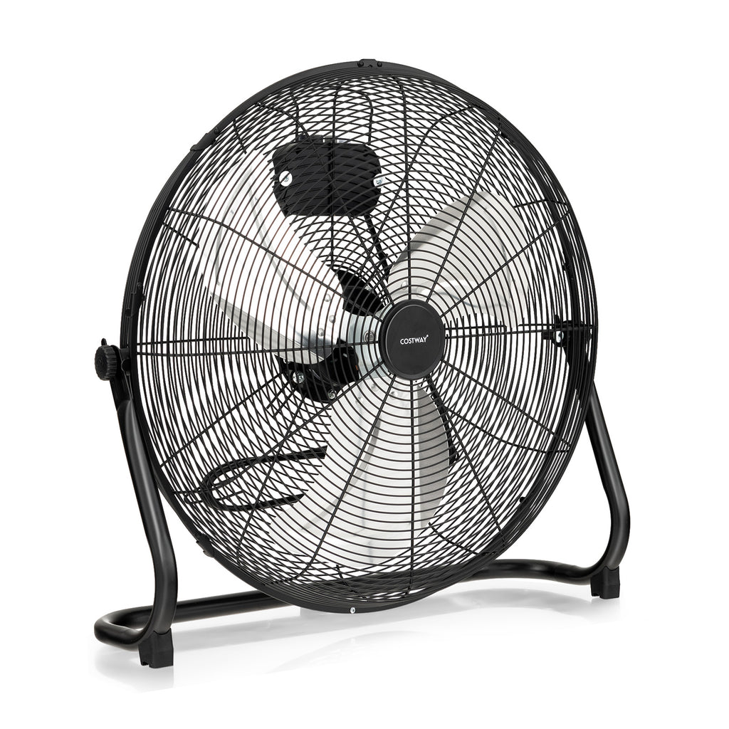 160W Black Floor Fan - High Velocity, 3 Speed, Adjustable Tilting Head - Perfect for Efficient Cooling and Air Circulation