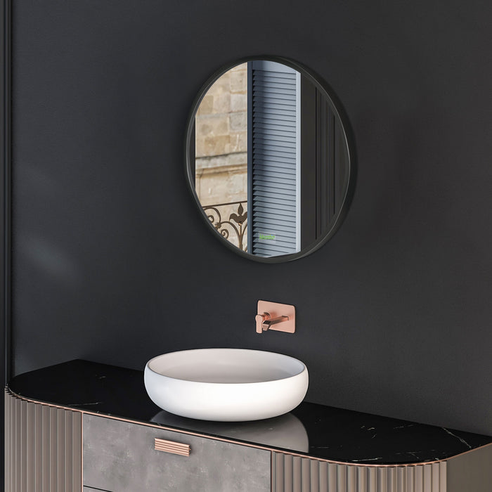 Aluminium-Framed Round Mirror - Contemporary Black Wall-Mounted Makeup Mirror for Bathroom or Living Room - Stylish Decor Enhancing Visual Space for Homes