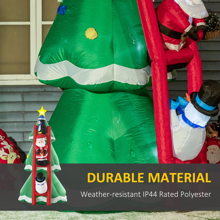 Inflatable Christmas Tree with Santa & Friends - 8ft LED Lit Outdoor Display with Ladder Climbing Characters - Festive Yard Decor for Lawn and Garden Celebrations