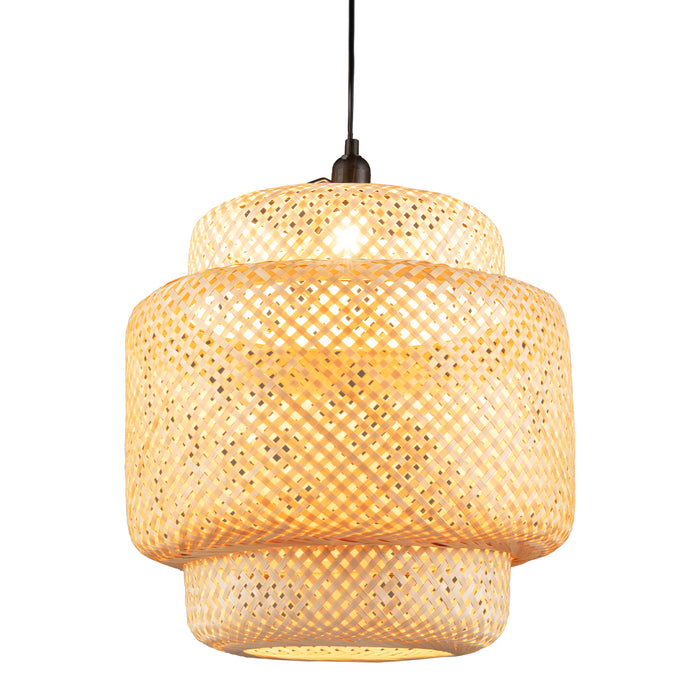 Bamboo Lampshade Pendant Light - Natural Material, Plug-in Cord Feature - Ideal for Indoor Lighting Aesthetic Upgrade