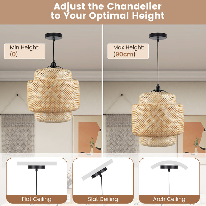 Bamboo Lampshade Pendant Light - Natural Material, Plug-in Cord Feature - Ideal for Indoor Lighting Aesthetic Upgrade