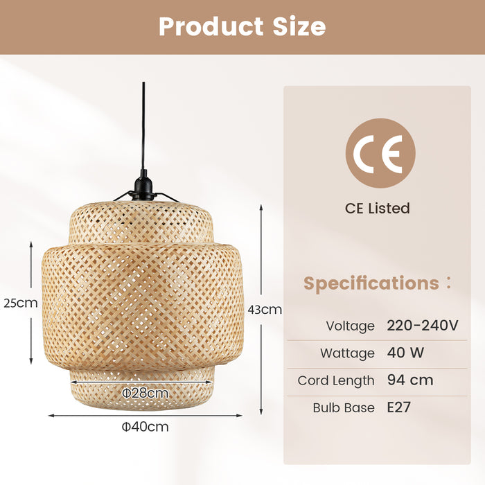 Bamboo Lampshade Pendant Light - Natural Material, Plug-in Cord Feature - Ideal for Indoor Lighting Aesthetic Upgrade