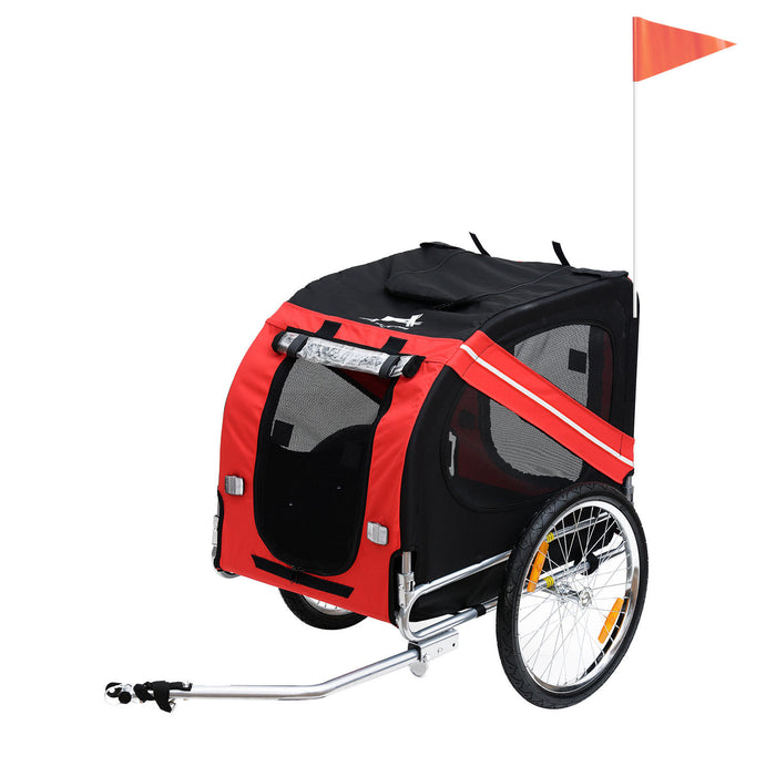 Bicycle Pet Trailer for Dogs - Foldable Carrier with Steel Frame and Stroller Conversion, Red & Black - Ideal for Pet Travel & Outdoor Adventures
