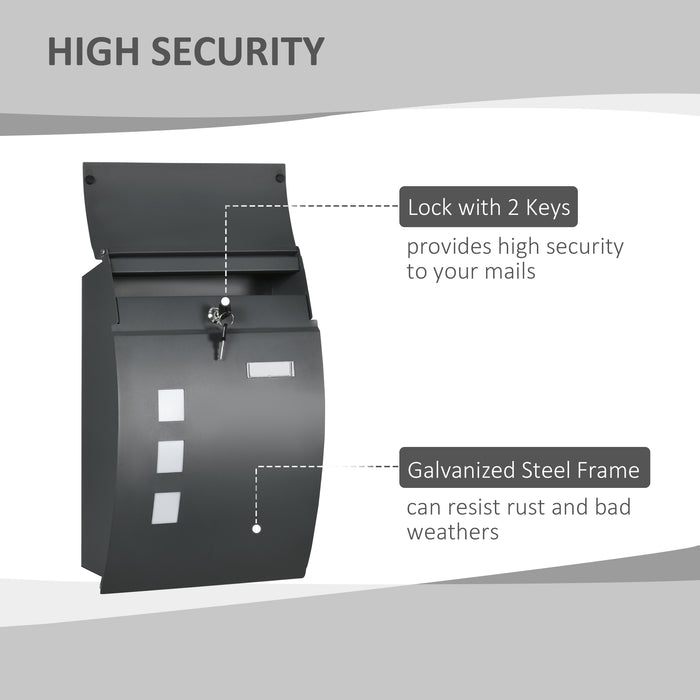 Weatherproof Wall-Mounted Letter Box - Modern Anthracite Grey Mailbox with Viewing Windows & Nameplate - Secure Outdoor Post Solution with 2 Keys