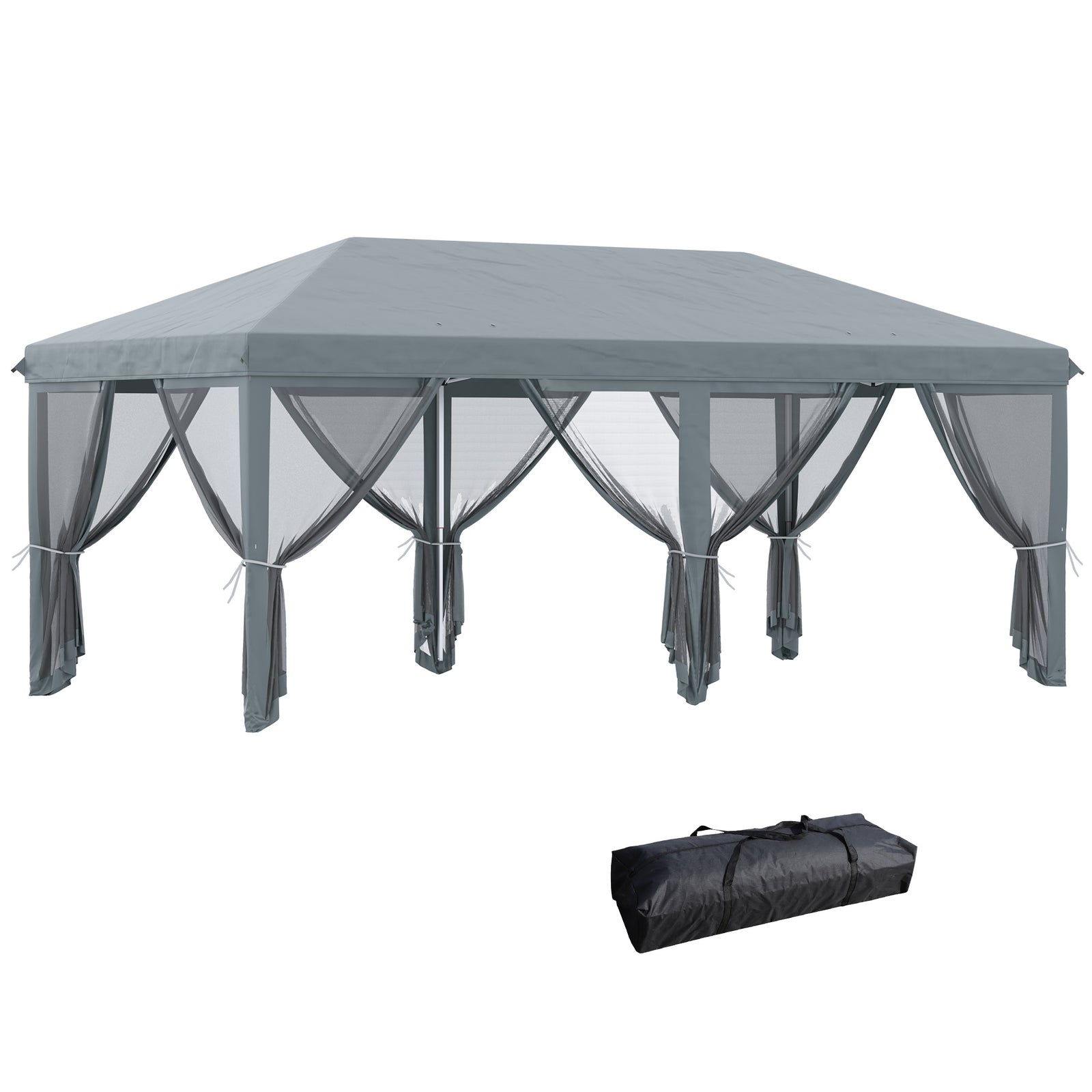Outdoor Pop Up Canopy 6x3m - Marquee Party Wedding Tent with 6 Mesh Walls and Carry Bag, Grey - Ideal Outdoor Shelter for Events and Gatherings