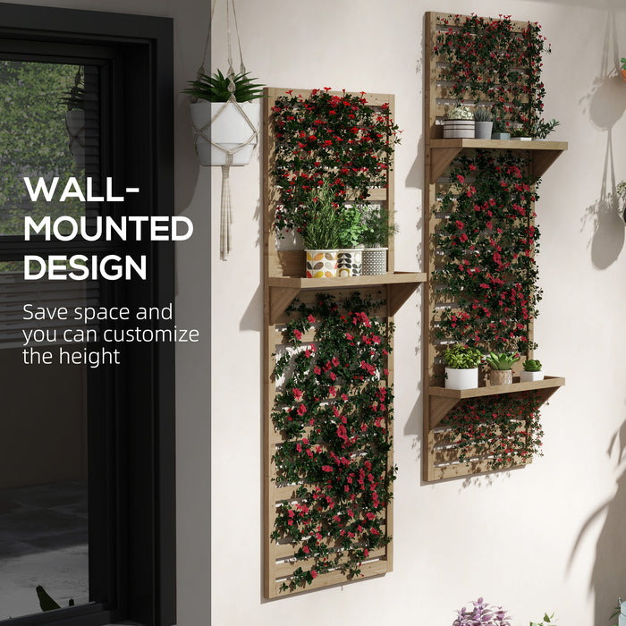 Fir Wood Hanging Planter Shelves - Wall Mounted Set of 2 with Slatted Trellis - Ideal for Patio, Balcony & Porch Greenery Display