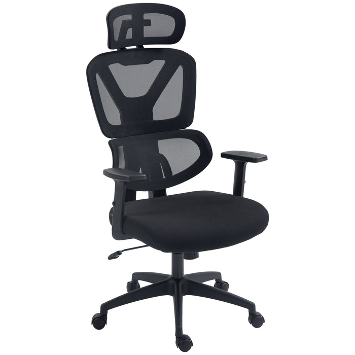 Ergonomic Mesh Office Chair - Height Adjustable with Lumbar Support, Swivel Wheels & Adjustable Headrest - Comfortable Seating for Desk Work, Black