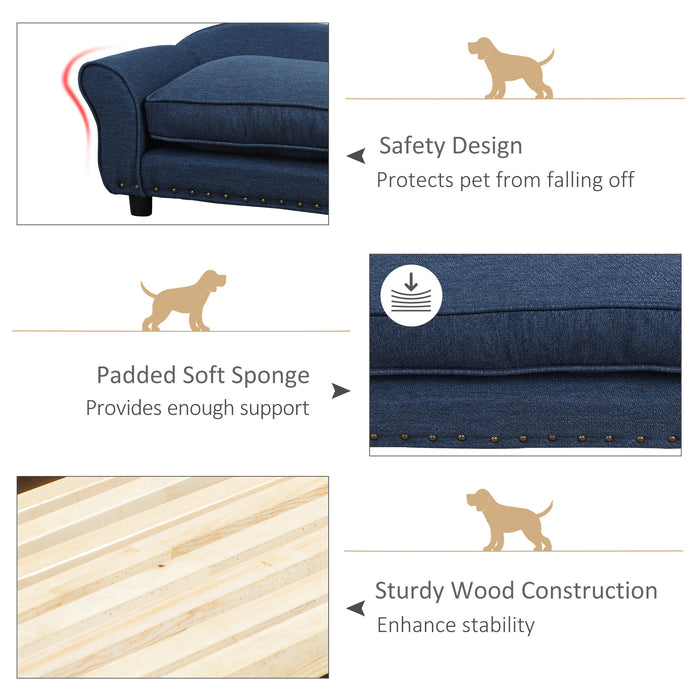 Pet Chair Couch for Extra Small & Small Dogs - Thick Sponge Padded Cushion & Washable Cover Kitten Lounge Bed - Durable Wooden Frame in Stylish Blue