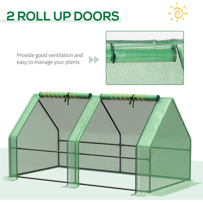 Greenhouse with Steel Frame & PE Cover - Compact Mini Polytunnel with Zippered Window for Plant Growth - Ideal for Vegetables & Small Gardens, 180 x 90 x 90 cm