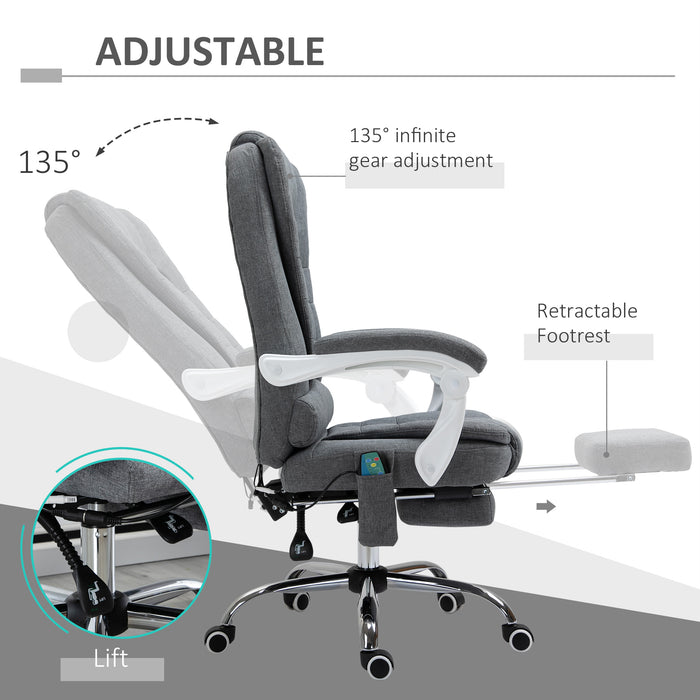 Executive Heated Massage Office Chair with 6 Vibration Points - Ergonomic High-Back Desk Recliner with Adjustable Swivel and Footrest, Grey - Ideal for Comfort and Relaxation in the Workplace