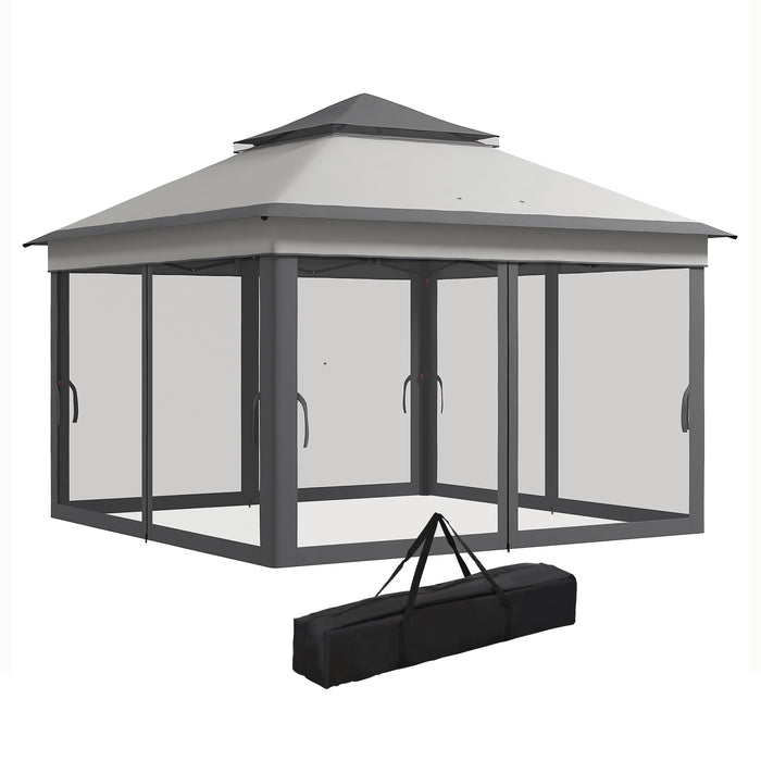 Height Adjustable 3x3m Pop-Up Gazebo with Netting - Easy Setup Outdoor Event Shelter, Grey - Includes Carrying Bag for Portability