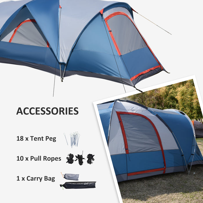 Dome Camping Tent for 3-4 Persons - 2-Room Structure with Dual Entrances, UV-Resistant and Portable - Ideal for Fishing & Hiking Adventures, Blue
