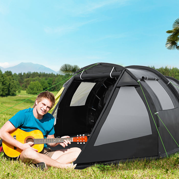 3-4 Person Tunnel Tent - Dual-Room Design with Windows & Protective Covers, Portable Carry Bag - Ideal for Camping, Fishing, Hiking & Festivals