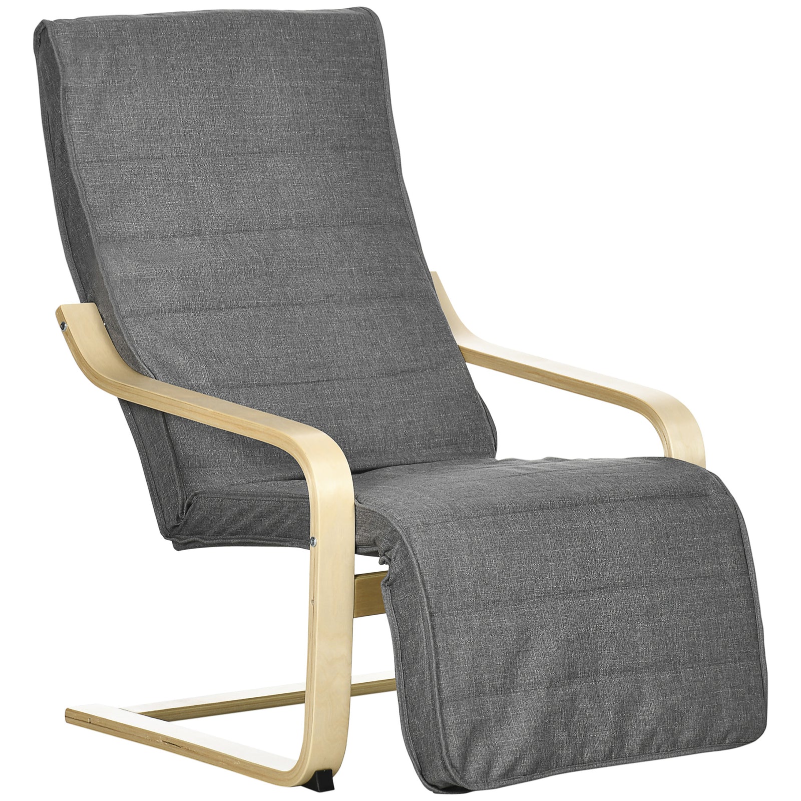 Adjustable Wooden Recliner Chair with Footrest - Dark Grey Comfortable Lounging Seat for Deck and Patio - Relaxation with Removable Cushion for Indoor and Outdoor Use