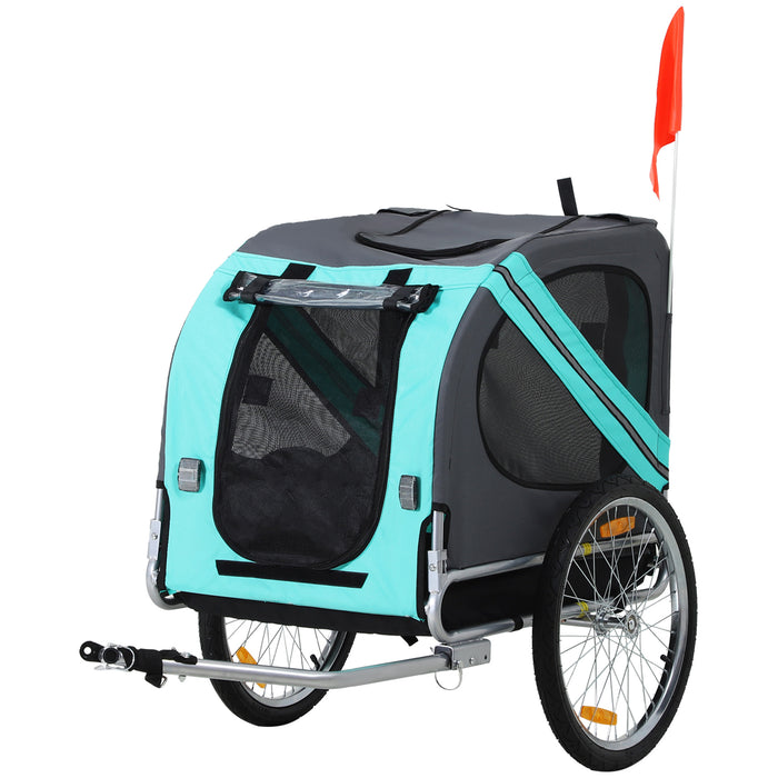 Folding Pet Bicycle Trailer - Steel Frame Dog Carrier with Jogger Stroller Option and Suspension System - Ideal for Active Pet Owners, Green & Grey Design