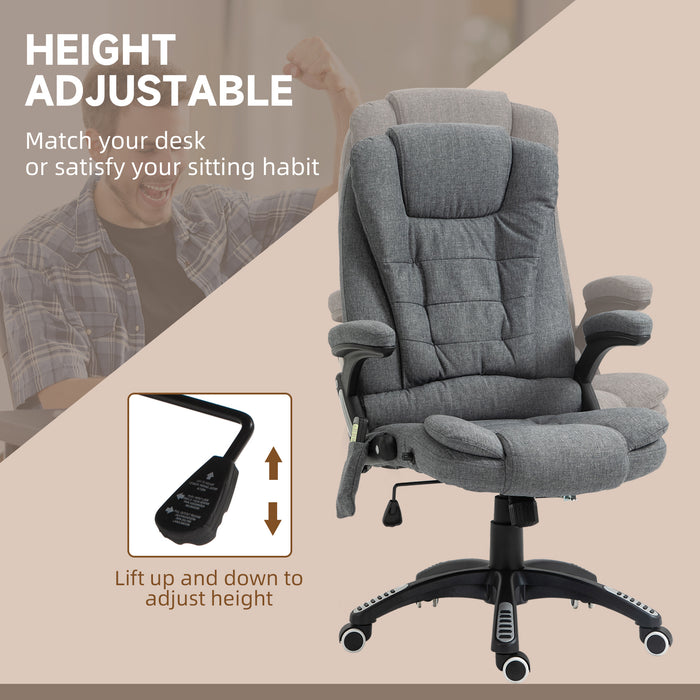 Heated Massage Recliner Chair - Linen-Feel Fabric with 360° Swivel & Six Massage Points - Comfortable Office Chair for Stress Relief