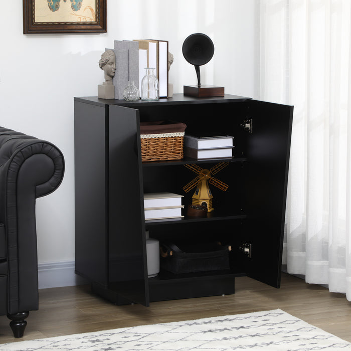 Wooden Storage Sideboard - Freestanding High Gloss Cupboard with Adjustable Shelves, Black - Bedroom Organization and Space Management