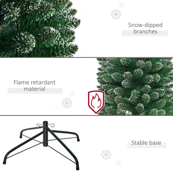 Artificial Snow-Dipped 6.5ft Christmas Tree - Slim Pencil Design with Black Foldable Stand for Holiday Decor - Perfect for Indoor Festive Home Adornment