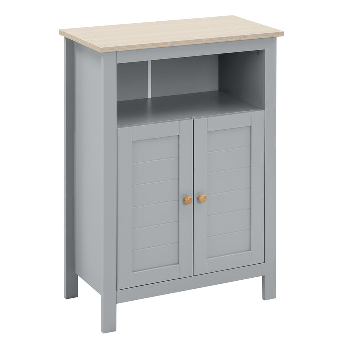 Free Standing Bathroom Floor Cabinet with Adjustable Shelf - Double-Door Compartment Storage Organizer, Grey - Ideal for Home Space Saving & Organization
