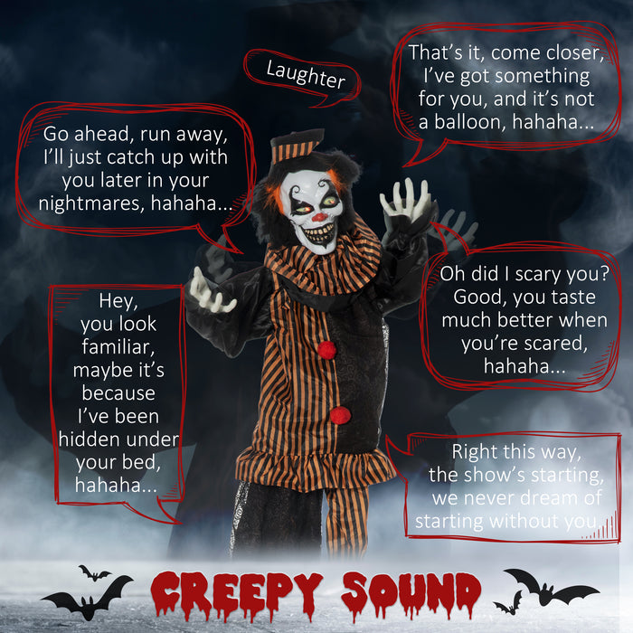 Life-Size 67" Animated Talking Circus Clown - Outdoor Halloween Decoration with Light-Up Eyes and Laughter Sounds - Spooky Entertainment for Haunted House and Trick-or-Treaters