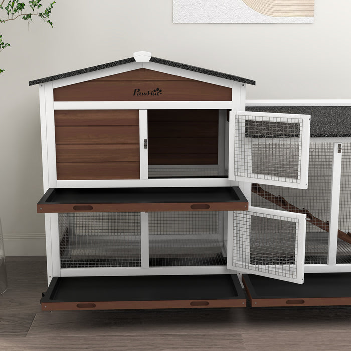 Wooden Dual-Level Rolling Animal Hutch - Spacious Enclosure with Easy Mobility - Ideal Shelter for Small Pets in Brown