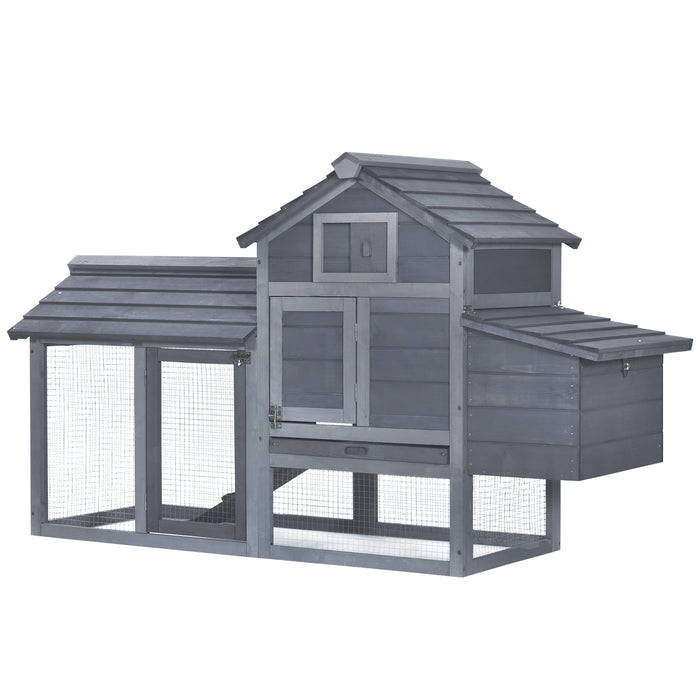 Deluxe Solid Wood Chicken Coop - Enclosed Outdoor Backyard Hen House with Nesting Box, Grey Finish - Ideal for Urban Poultry Keepers