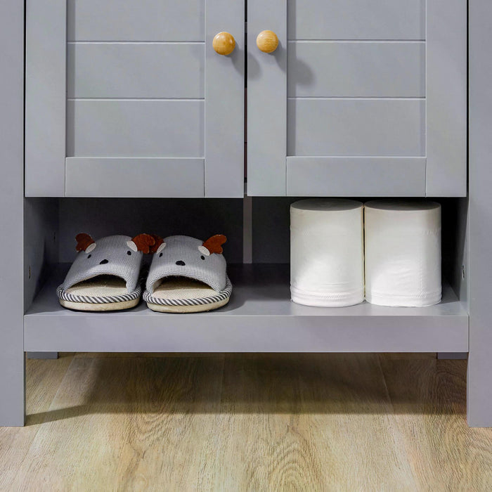 Under Sink Storage Cabinet - Bathroom Vanity Unit with Adjustable Shelf, Pedestal Design in Grey - Space-Saving Solution for Bathroom Organization