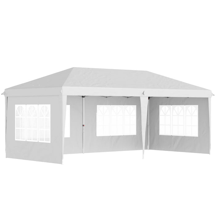 3x6m Adjustable Pop Up Gazebo - Marquee Party Tent with Side Panels & Storage Bag, White - Ideal for Outdoor Events and Gatherings