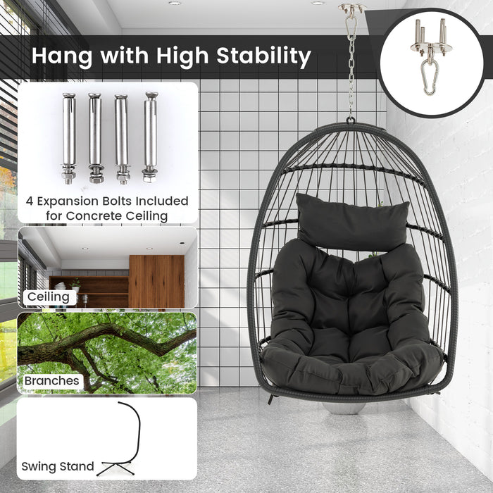 Egg Swing Hammock Chair - Complete with Head Pillow and Large Seat Cushion in Stylish Grey - Ideal Relaxation Furniture for Indoor and Outdoor Use