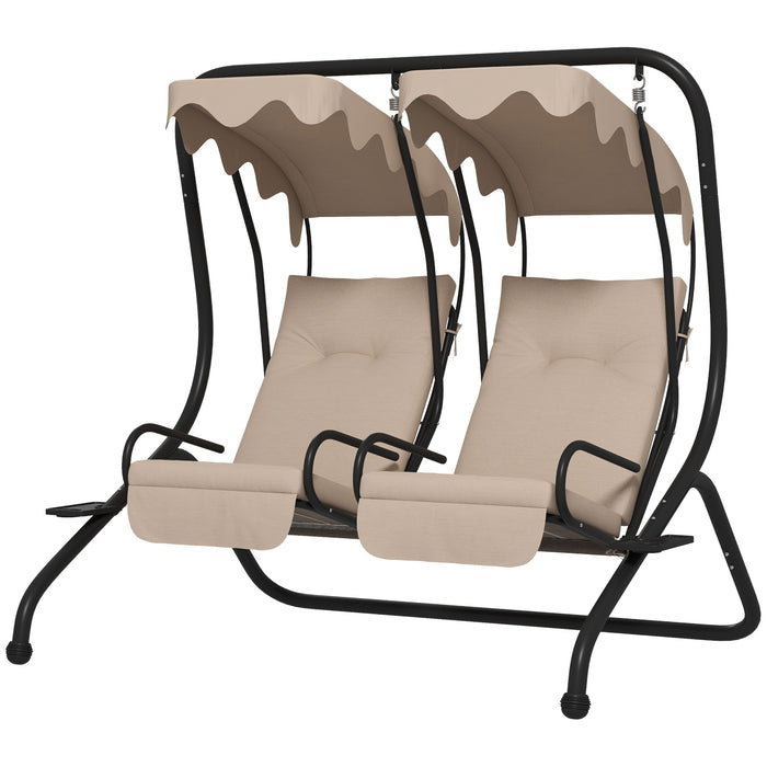 Modern Canopy Swing Chair - Comfortable Outdoor Garden Swing Seat with Separate Chairs and Cushions - Ideal for Patio Relaxation, Includes Removable Shade Canopy, Beige