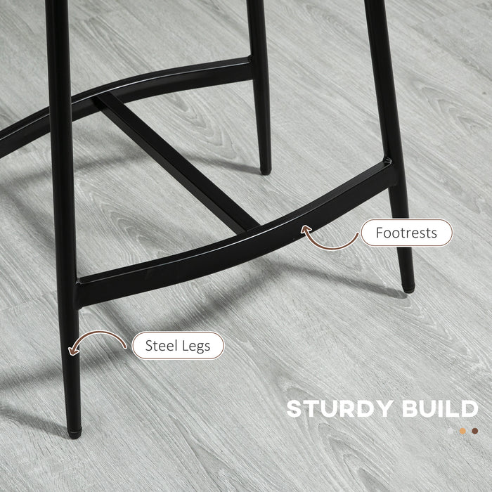 Industrial Style Bar Chairs - Set of 2 Microfibre Upholstered Stools with Curved Seats and Steel Frame - Perfect for Breakfast Bars and Kitchen Islands