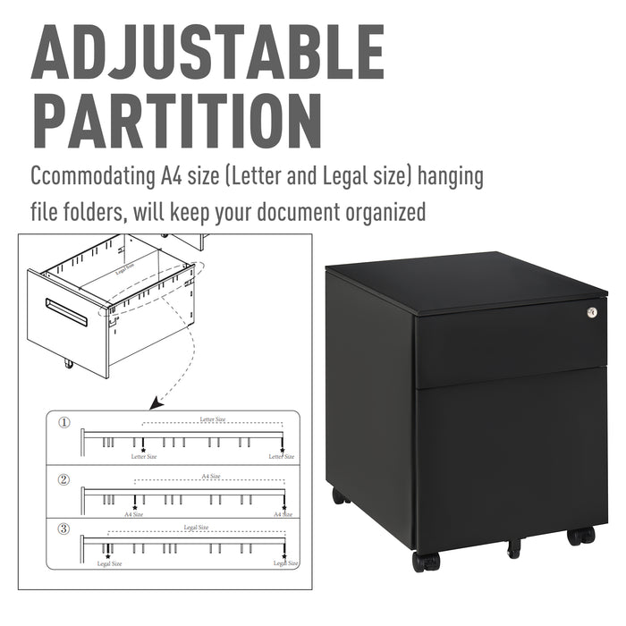 Lockable Steel Vertical File Cabinet with Pencil Tray - Home Office Rolling Filing Storage for A4, Letter, and Legal Documents - Compact Design with Casters for Easy Mobility