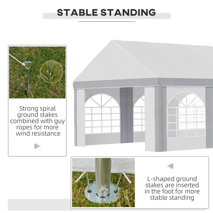 Galvanized 8x4m Party Tent Marquee - Gazebo with Side Walls, 8 Windows, Dual-Entry Doors - Ideal for Outdoor Celebrations, Weddings, and Events