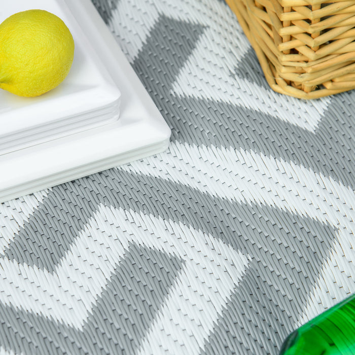 Reversible Outdoor Plastic Straw Rug - 152x243cm Lightweight Patio & Camping Mat, Light Grey - Ideal for RV Trips, Garden, and Indoor Picnics