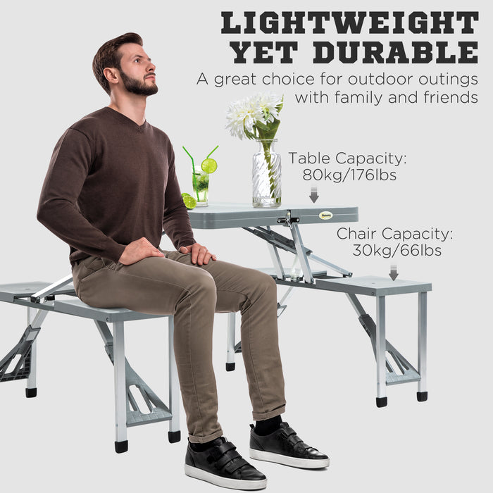 Foldable 4-Kids Outdoor Picnic Table - Compact Camping Set with Seats and Umbrella Hole - Ideal for Travel, Family Picnics & Garden Use