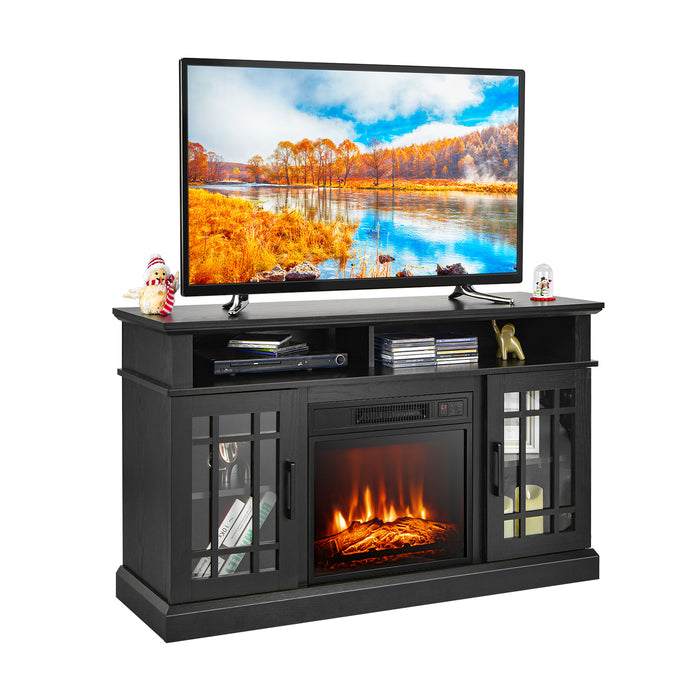 Black Fireplace TV Stand with 2000w Electric Insert - Modern Heat Producer and Media Storage - Ideal for Cozy Homes and Remote Control Convenience