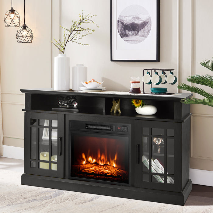 Black Fireplace TV Stand with 2000w Electric Insert - Modern Heat Producer and Media Storage - Ideal for Cozy Homes and Remote Control Convenience
