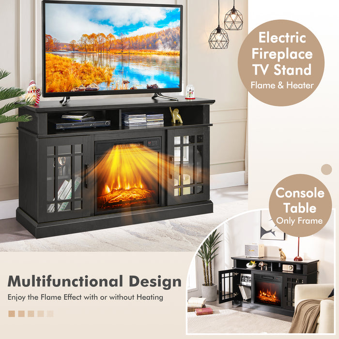Black Fireplace TV Stand with 2000w Electric Insert - Modern Heat Producer and Media Storage - Ideal for Cozy Homes and Remote Control Convenience