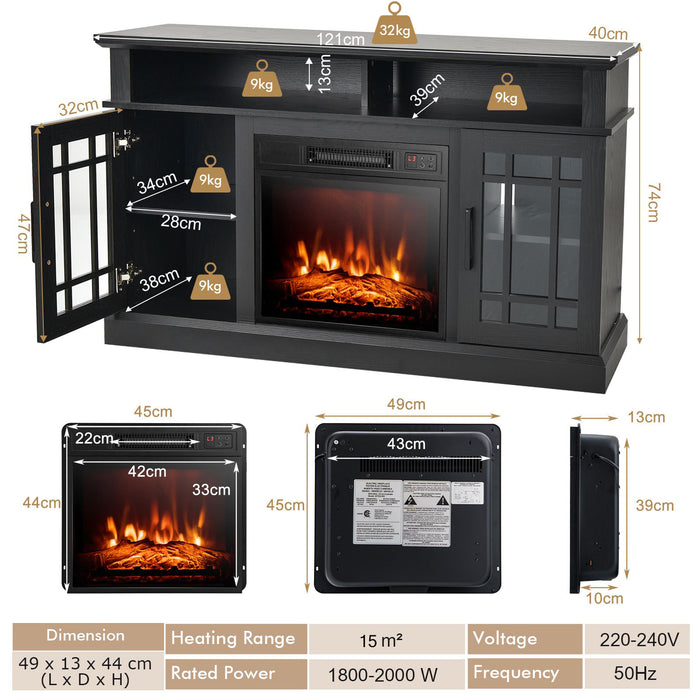 Black Fireplace TV Stand with 2000w Electric Insert - Modern Heat Producer and Media Storage - Ideal for Cozy Homes and Remote Control Convenience