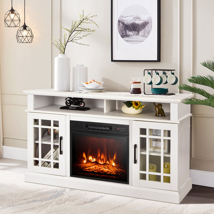 Black Fireplace TV Stand with 2000w Electric Insert - Modern Heat Producer and Media Storage - Ideal for Cozy Homes and Remote Control Convenience