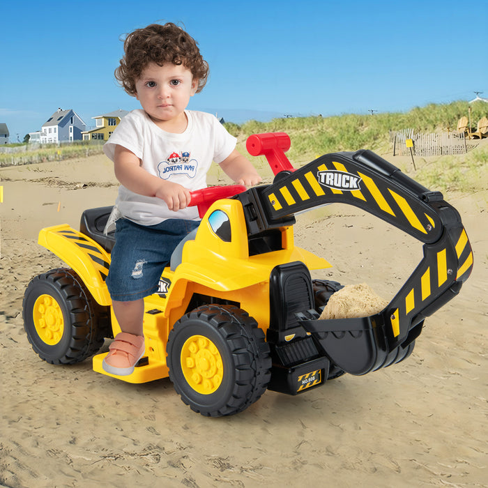 Electric Toy Excavator for Kids, 6V - Ride-On Toy with Storage and Sound Features - Perfect for Developing Motor Skills and Imaginative Play