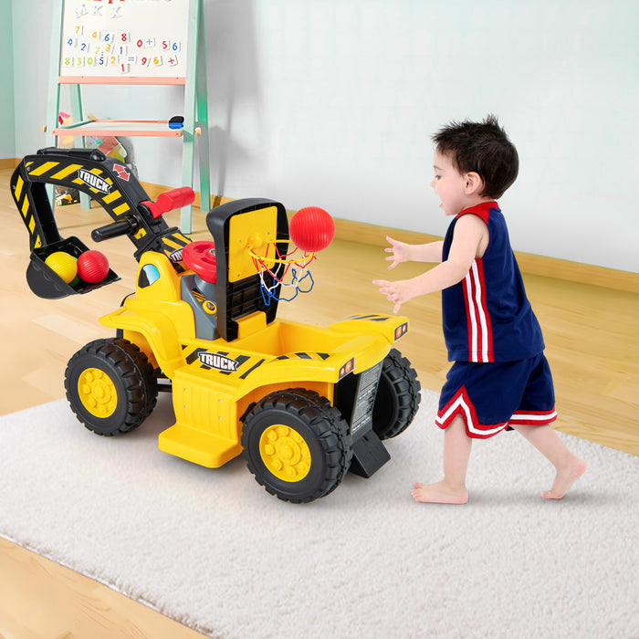 Electric Toy Excavator for Kids, 6V - Ride-On Toy with Storage and Sound Features - Perfect for Developing Motor Skills and Imaginative Play