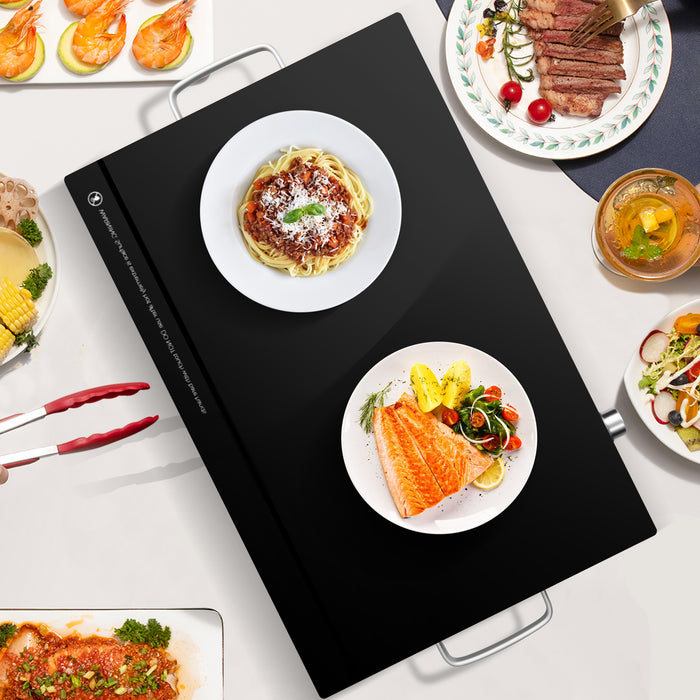Warming Wonder Electric Tray - Featuring Cool-Touch Handles and Stainless Steel Frame - Ideal Solution for Serving Hot Meals Safely