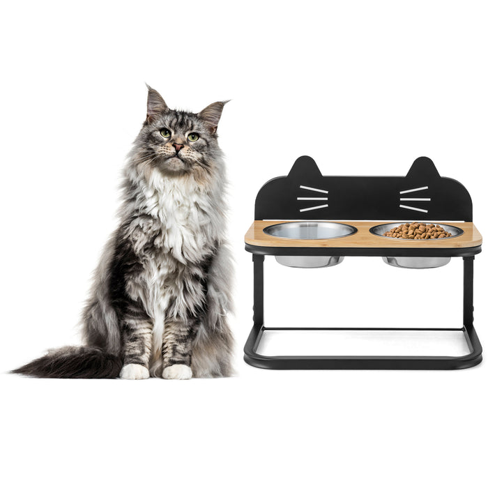 Elevated Pet Feeder - Ideal for Cats with Duo Stainless Steel Bowls - Designed to Promote Healthy Eating Position for Your Pet