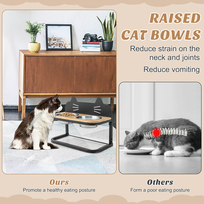 Elevated Pet Feeder - Ideal for Cats with Duo Stainless Steel Bowls - Designed to Promote Healthy Eating Position for Your Pet