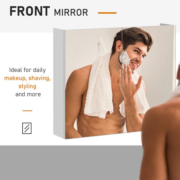 Wall Mounted Bathroom Mirror Cabinet - Double Door Storage Cupboard with Adjustable Shelf, 60x70x15cm - Ideal for Organizing Toiletries and Towels in a Stylish White Finish