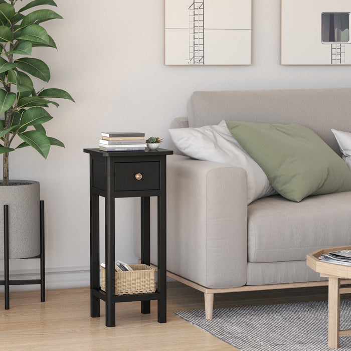 Storage Plus - Black End Table with Shelf and Drawer - Ideal for Organizing Domestic Space