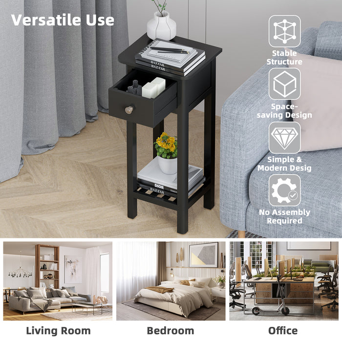 Storage Plus - Black End Table with Shelf and Drawer - Ideal for Organizing Domestic Space